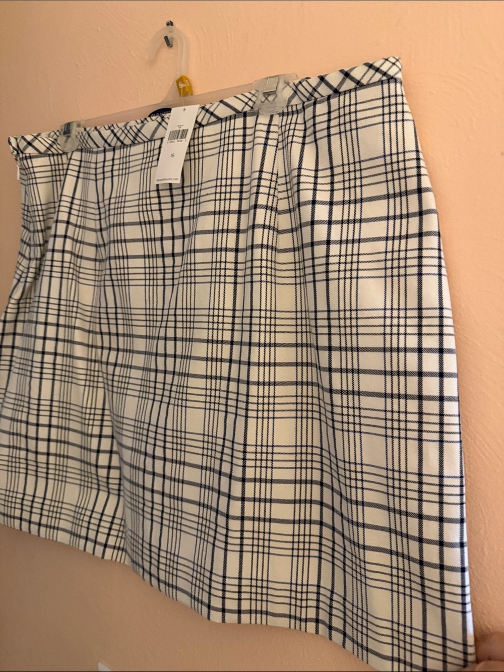 Plaid A-Line Mini Skirt - White and Navy Blue